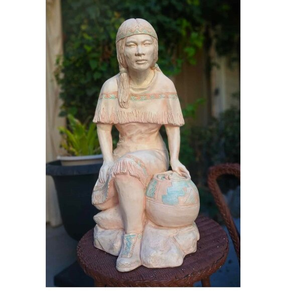 Vintage Continental Studios Native American Indian Woman Chalkware Sculpture - Picture 2 of 13